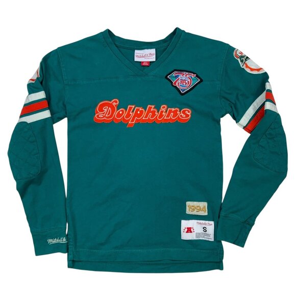 Mitchell & Ness Kids Miami Dolphins Football Throwback Jersey Top S Elbow Patch - Picture 1 of 14